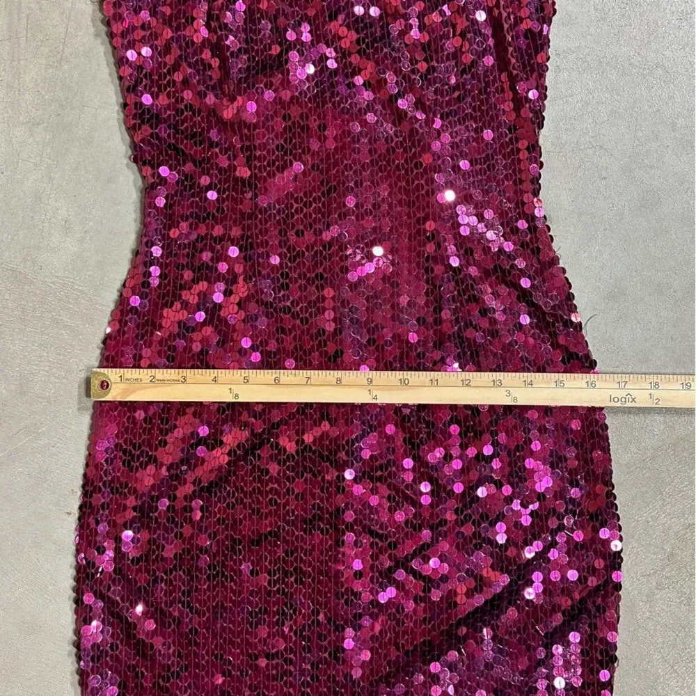Vintage 90s Niteline by Della Roufogali Sequin Cocktail Dress Pink Fuschia Sz 4 - Picture 10 of 12
